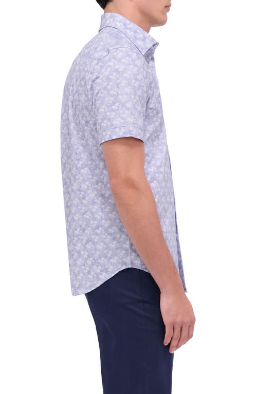 Bugatchi Miles Ooohcotton® Palm Tree Print Short Sleeve Button-up Shirt In Lilac