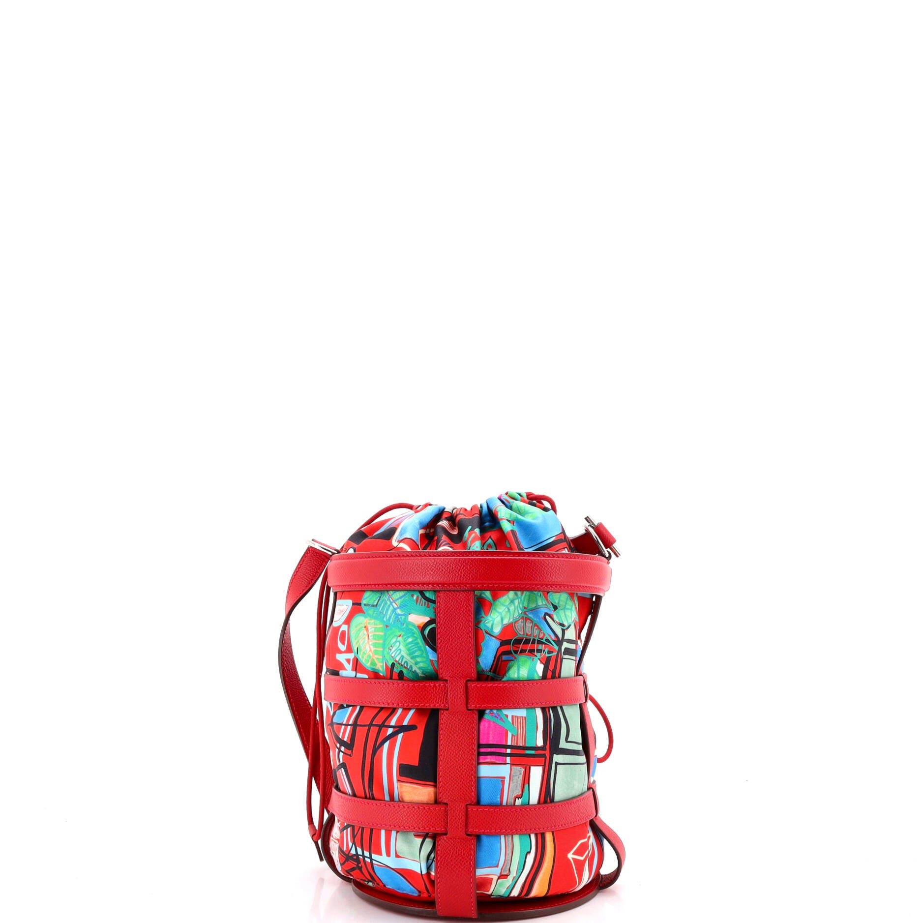 Musardine Bucket Bag Printed Silk with Leather, Alternate, color, Red