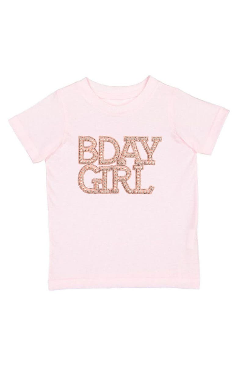 Sweet Wink Pearl BDay Girl Patch Short Sleeve T-Shirt, Main, color, Ballet Pink
