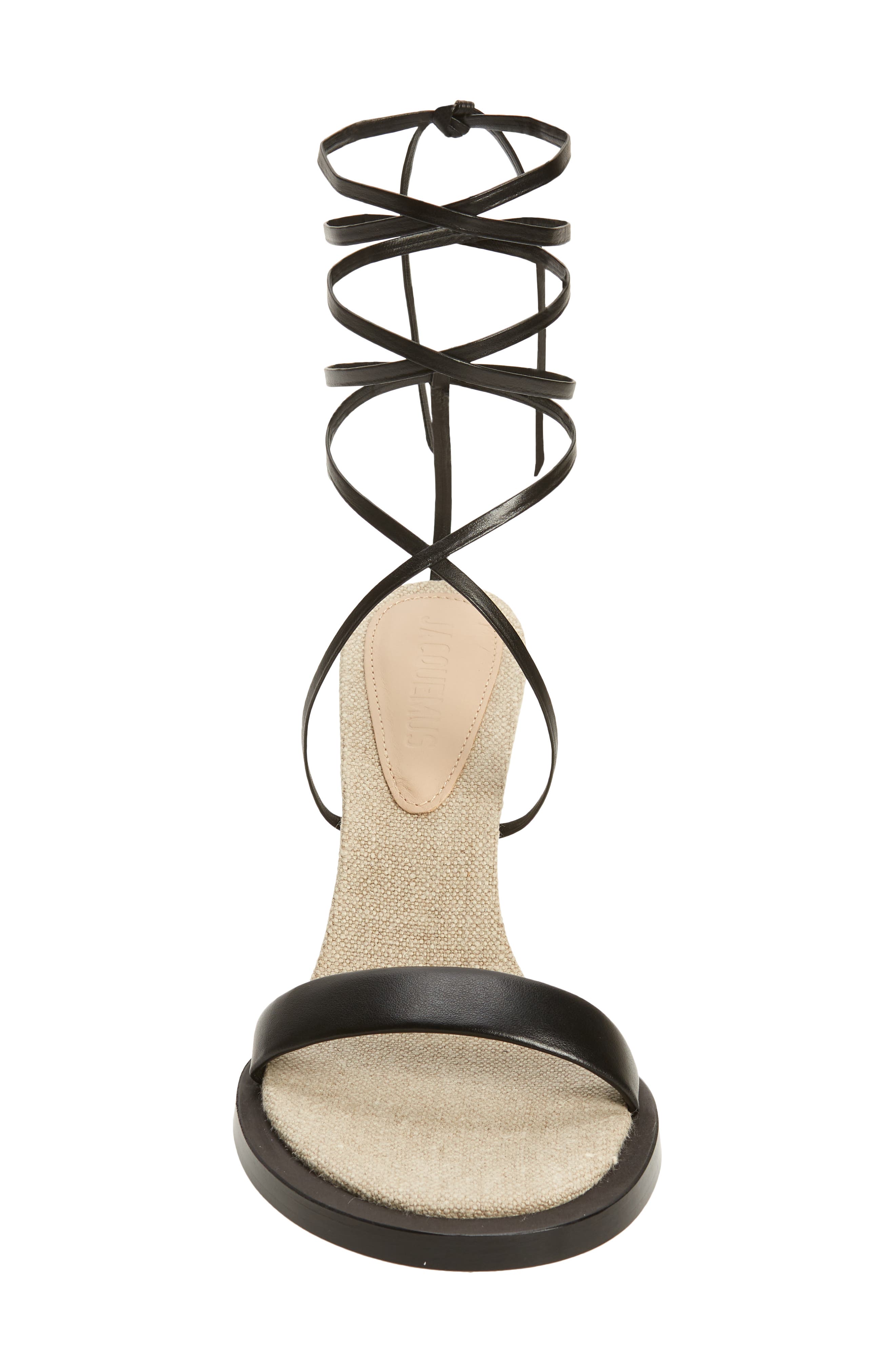 Jacquemus Les Carre Rond Asymmetrical Leather Sandal, Alternate, color, 