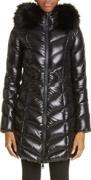 Moncler Fulmarre Quilted Down Coat with Faux Fur Trim