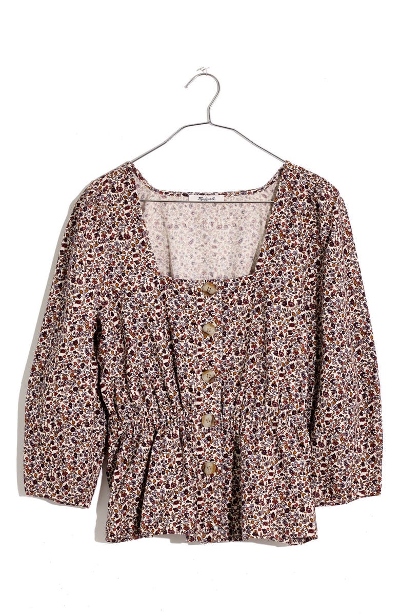Madewell Button Front Peplum Corduroy Top, Alternate, color,