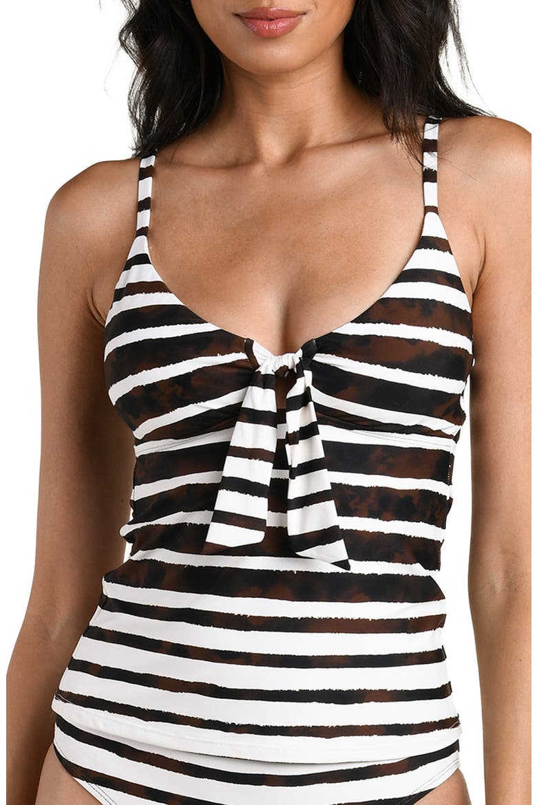 Driftwood Stripe Tie Front Tankini Top, Main, color, ESPRESSO