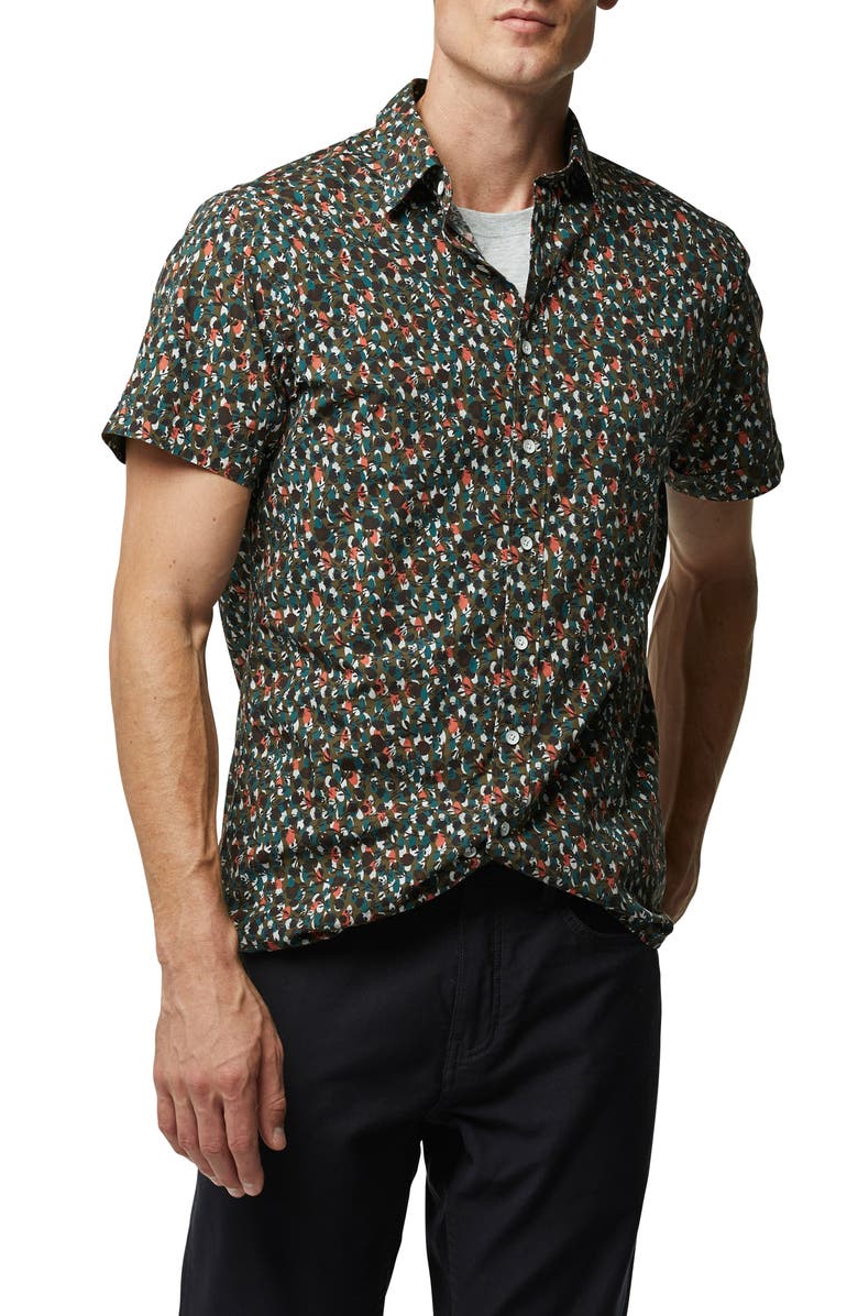 Rodd & Gunn Eglinton Flat Floral Short Sleeve Cotton Button-Up Shirt, Main, color, Deep Forest