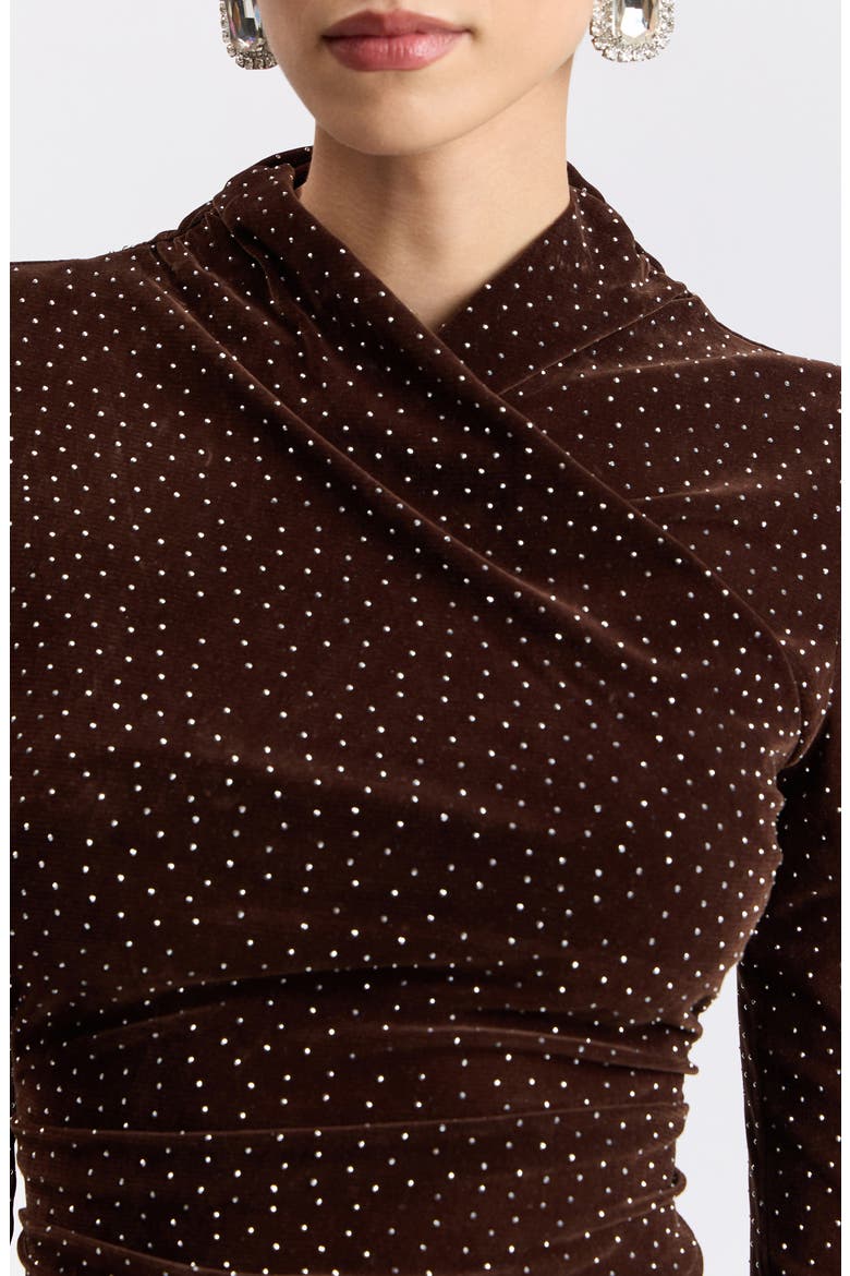 Crystal Embellished Faux Wrap Crop Top, Alternate, color, BROWN