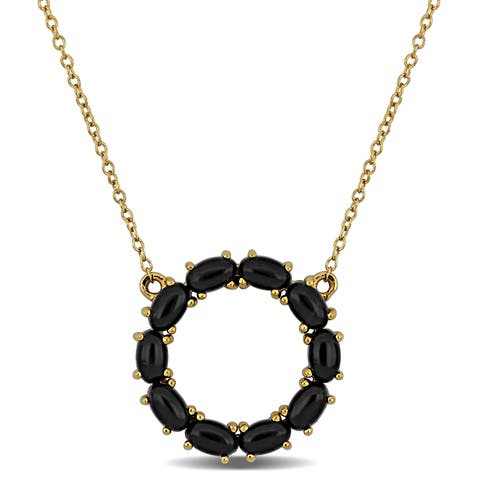 Black Onyx Circle Necklace Yellow Plated Sterling Silver