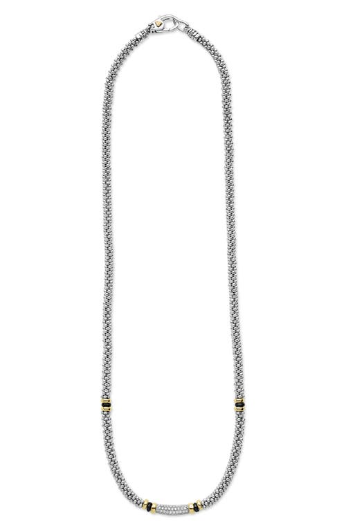 Lagos Two-tone Black Ceramic Caviar Diamond Necklace In Metallic