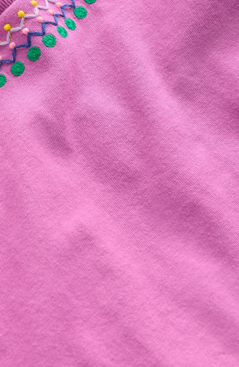 Mini Boden Kids' Embroidered Pom Trim T-Shirt, Alternate, color, Radiant Orchid