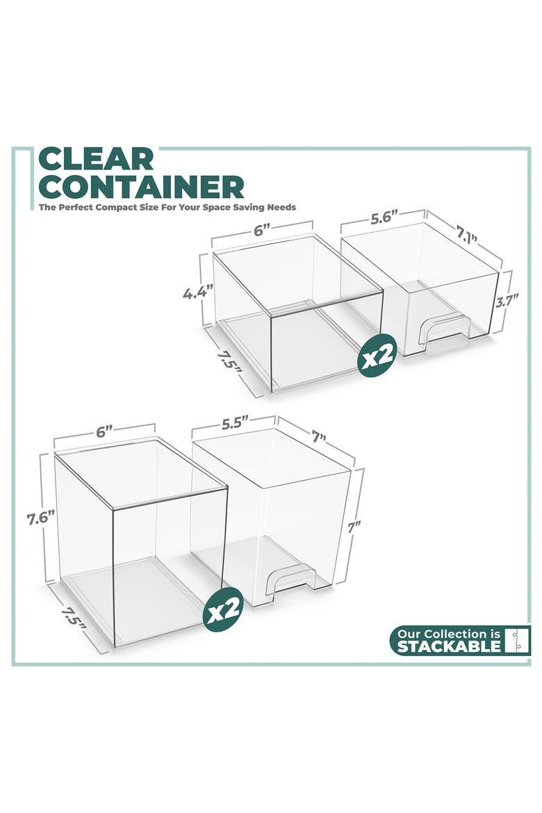 4-Piece Stackable Drawer Set, Alternate, color, CLEAR