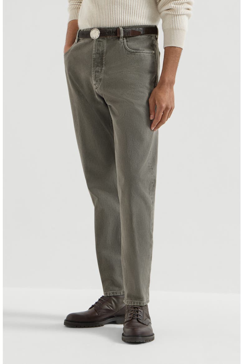 Garment-dyed denim iconic fit five-pocket trousers, Main, color, Grey