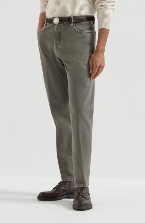 Garment-dyed denim iconic fit five-pocket trousers