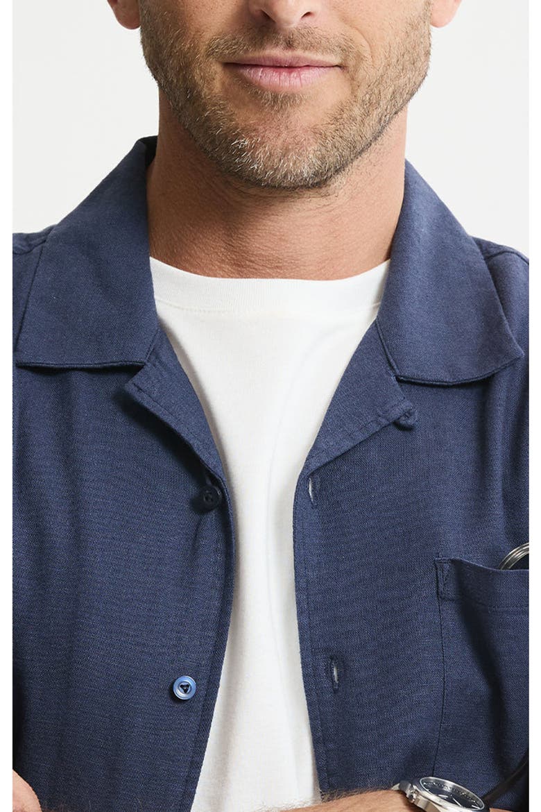 Linen Blend Short Sleeve Camp Shirt, Alternate, color, Indigo