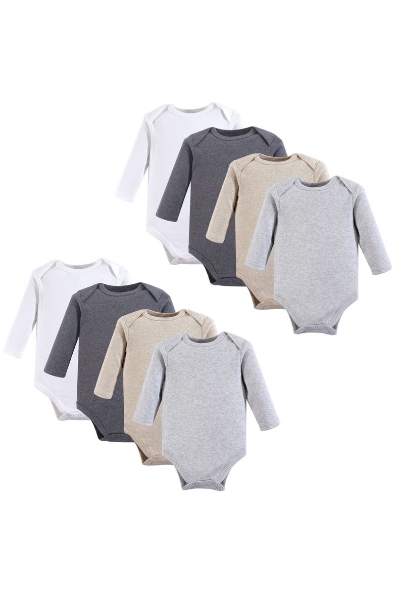 Cotton Long-Sleeve Bodysuits 8-Pack, Main, color, Heather Gray