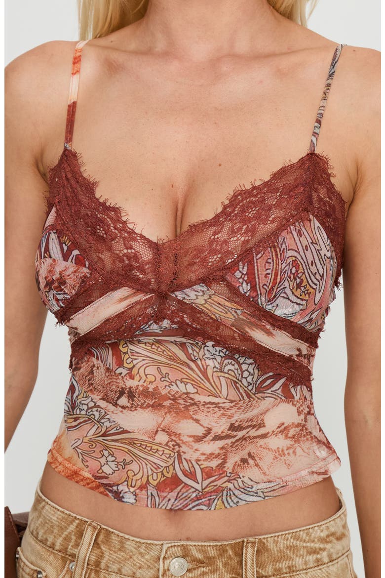 Loraleigh Mix Print Lace Trim Camisole, Alternate, color, ORANGE MULTI