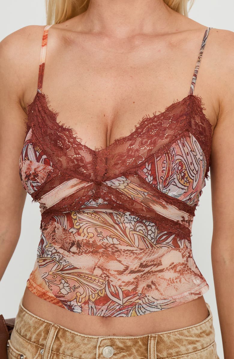 Princess Polly Loraleigh Mix Print Lace Trim Camisole, Alternate, color, Orange Multi