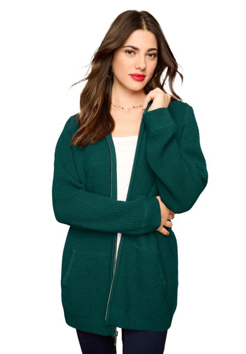 Plus Size Waffle Knit Zip-Front Relaxed Hoodie (Plus)