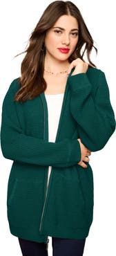 Roaman's Plus Size Waffle Knit Zip-Front Relaxed Hoodie