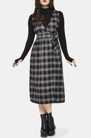 Disturbia Lochan Check Wrap Pinafore Midi Dress
