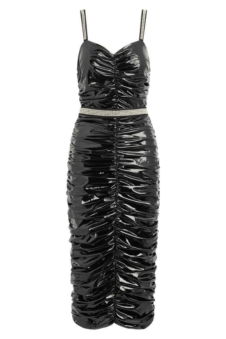 Ruched Latex Body-Con Cocktail Dress, Alternate, color, BLACK
