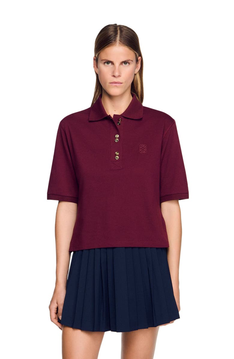 SANDRO Polo shirt with decorative buttons, Alternate, color, Bordeaux