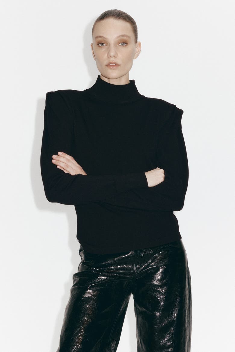Fine-knit Turtleneck Top, Alternate, color, Black