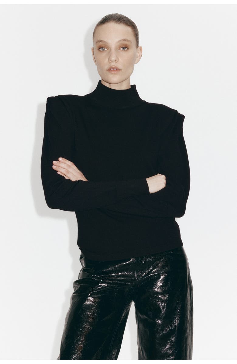 H&M Fine-knit Turtleneck Top, Alternate, color, Black