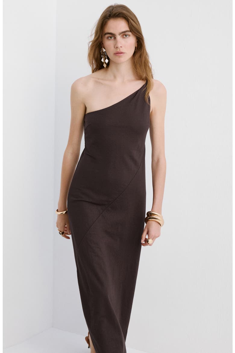 One-Shoulder Dress, Alternate, color, BROWN
