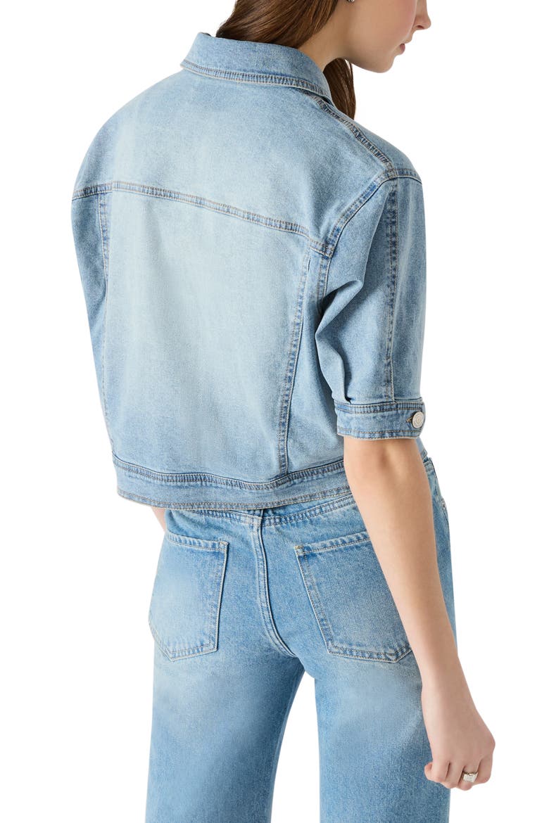 Blu Elbow Sleeve Denim Trucker Jacket, Alternate, color, MEDI BLUE DENIM
