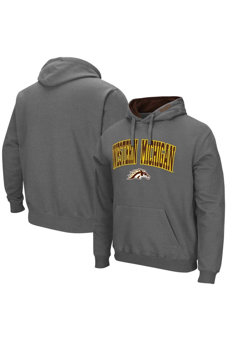 Men's Colosseum Charcoal Western Michigan Broncos Arch & Logo 3.0 Pullover Hoodie, Main, color, Charcoal