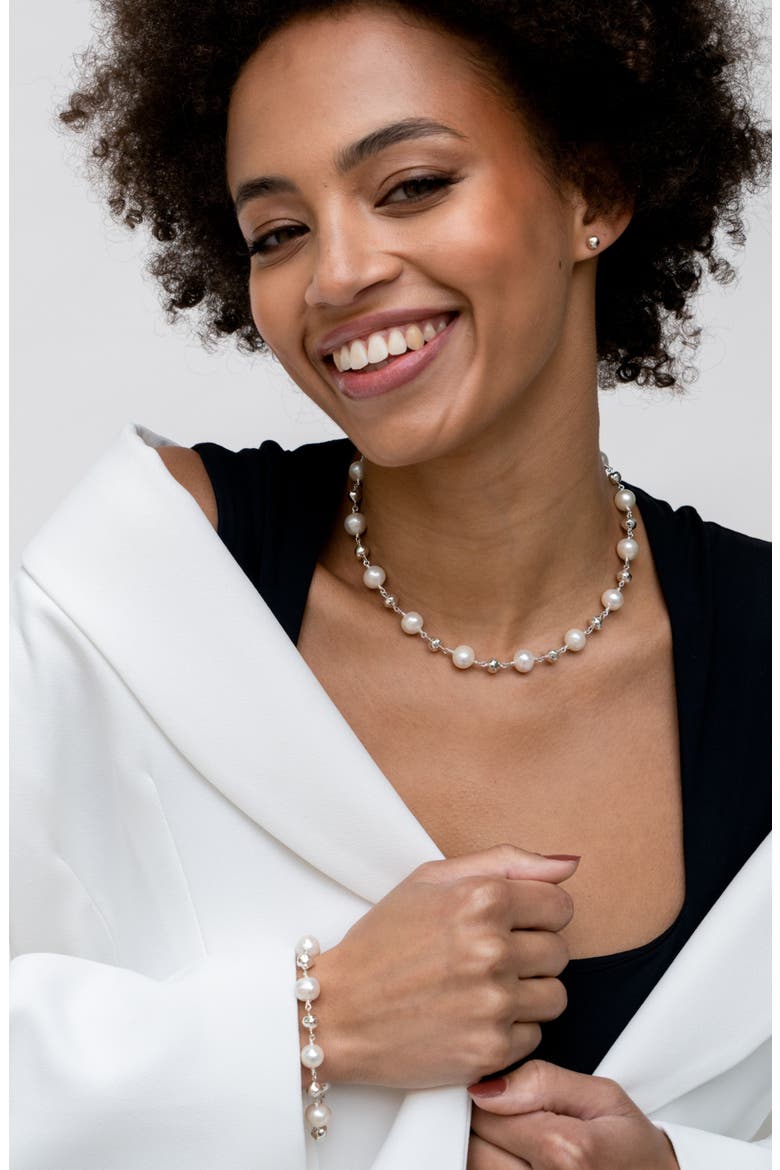 Nugget & White Freshwater Pearl Bracelet, Alternate, color, Sterling Silver