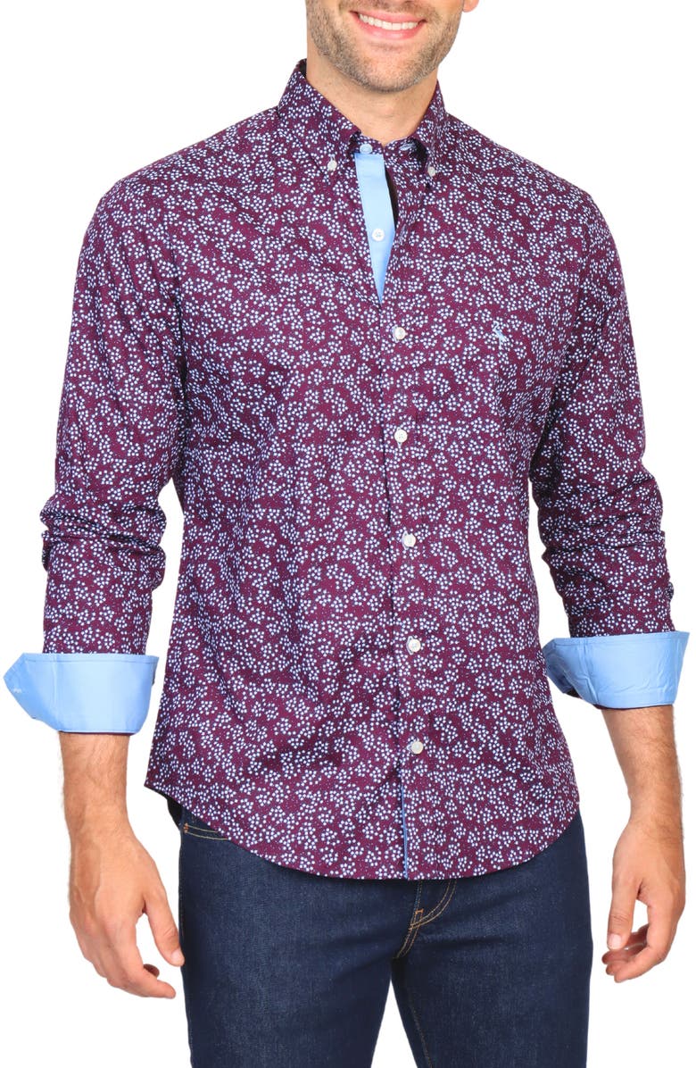 TailorByrd Ditsy Floral Print Stretch Button-Down Shirt, Alternate, color, 