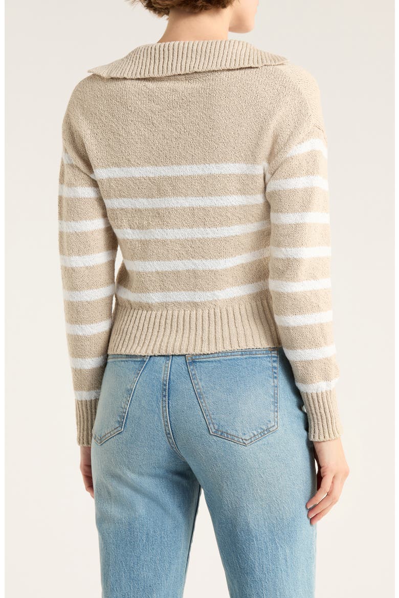 V-Neck Striped Sweater, Alternate, color, OATMEAL/ WHITE