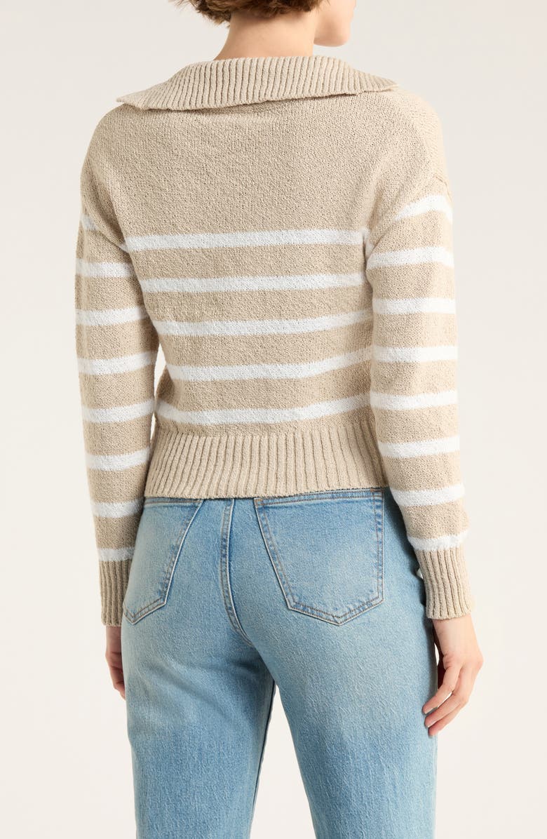 Vigoss V-Neck Striped Sweater, Alternate, color, Oatmeal/ White