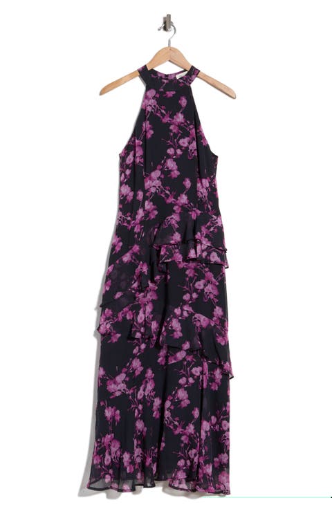 Floral Halter Neck Ruffled Maxi Dress