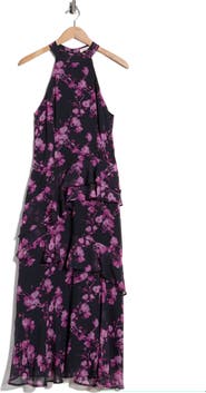 Mila Mae Floral Halter Neck Ruffled Maxi Dress