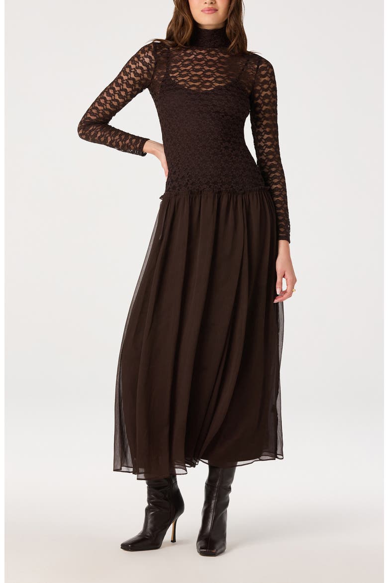 Camila Lace Mock Neck Midi Dress, Alternate, color, ESPRESSO