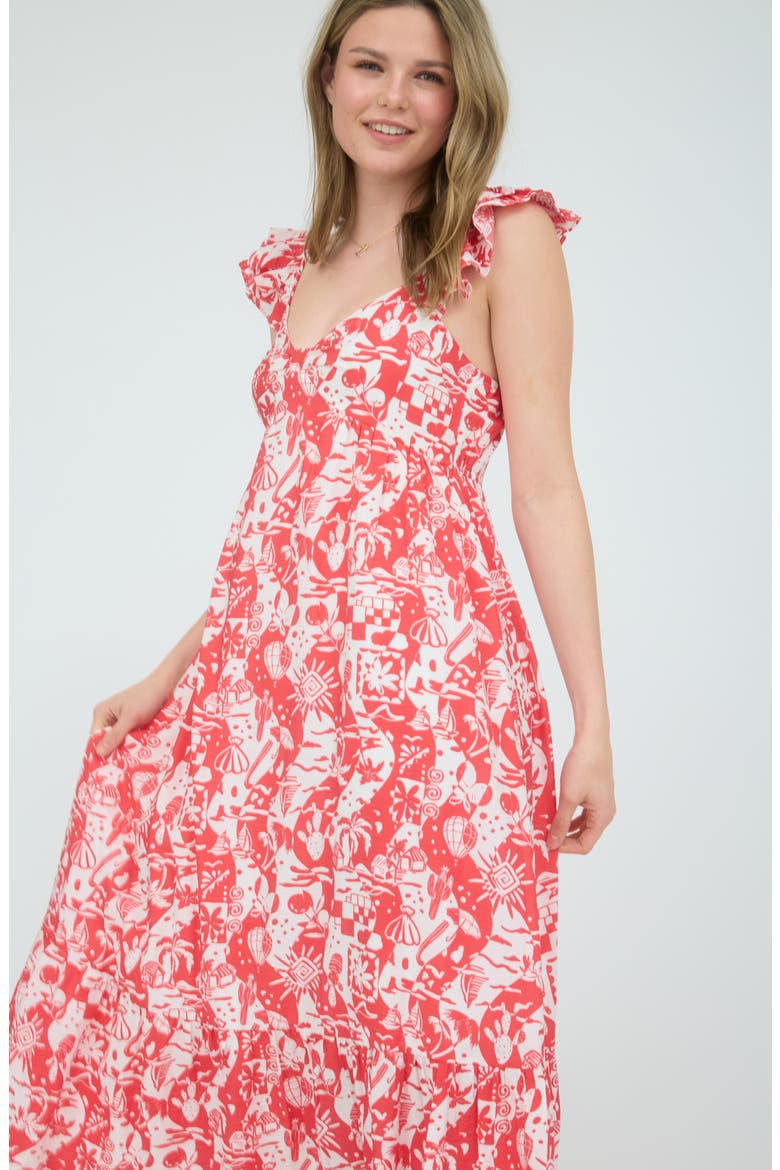 Ruffle Strap Empire Waist Midi Dress, Alternate, color, RED