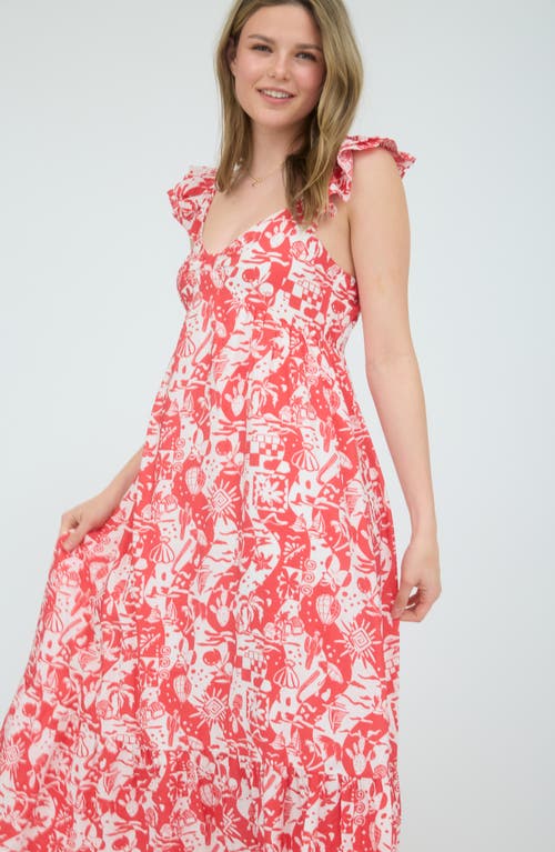 August Sky Ruffle Strap Empire Waist Midi Dress