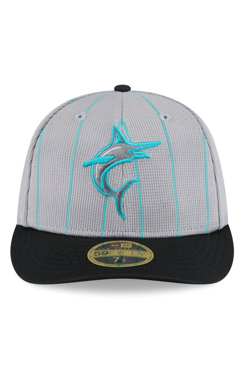 New Era Men's New Era Gray/Black Miami Marlins 2025 Batting Practice Low Profile 59FIFTY Fitted Hat, Alternate, color, Gray