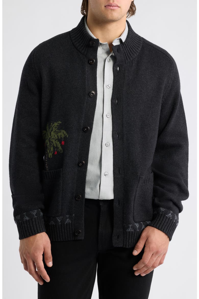 Beachy Claus Button Neck Cardigan, Alternate, color, BLACK HEATHER