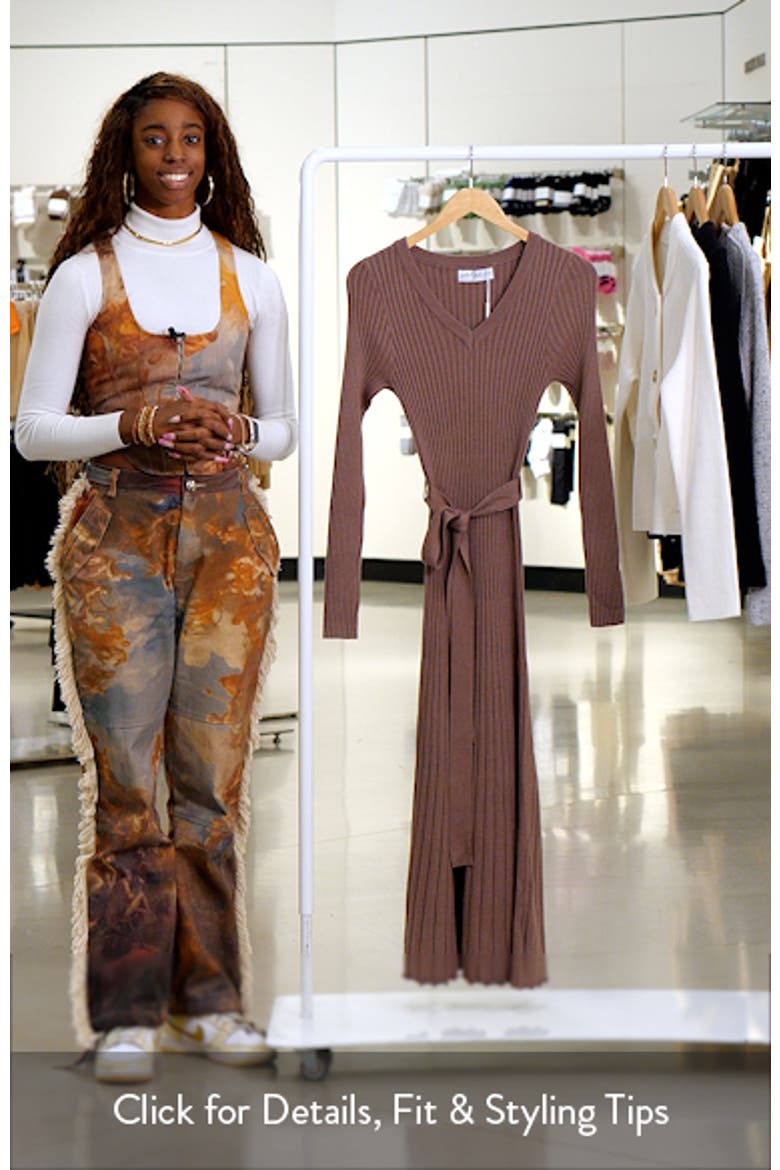 Reigan Tie Waist Long Sleeve Rib Midi Dress video