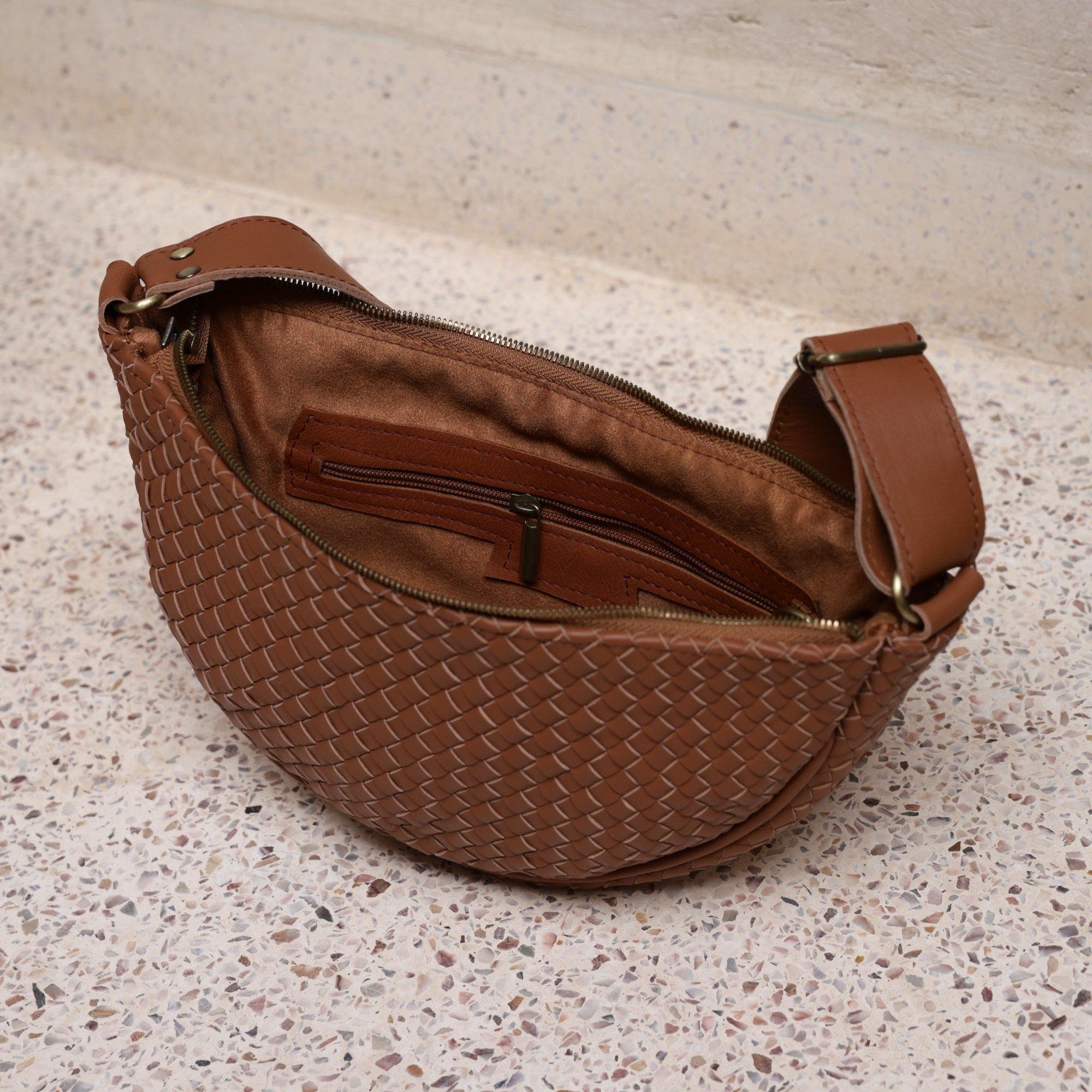 Amasouk Hilal Woven Leather Sling, Alternate, color, Black