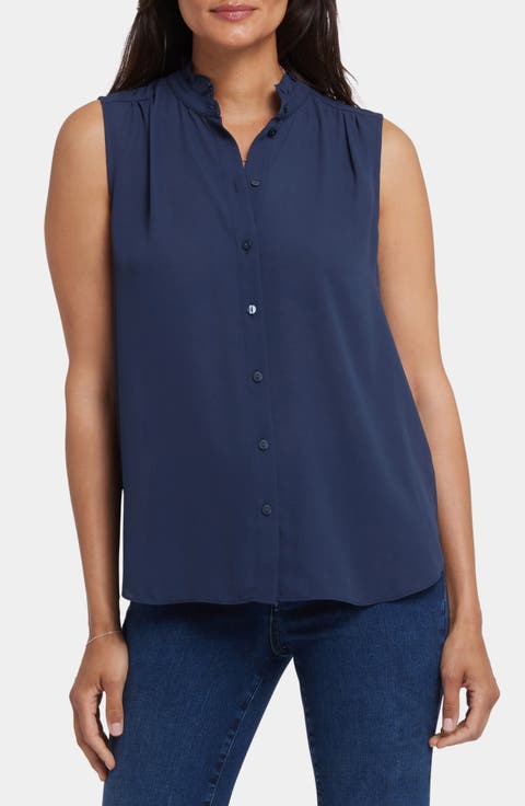 Print Ruffle Neck Sleeveless Top
