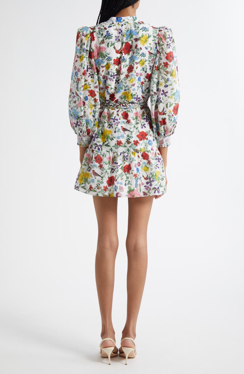 Alice + Olivia Antonette Floral Belted Cotton & Silk Minidress, Alternate, color, Dollhouse