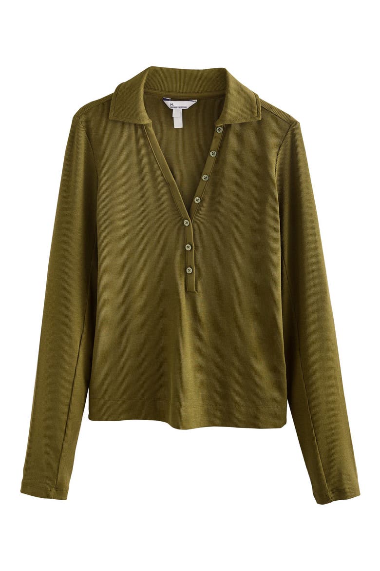 Collar Rib Long Sleeve Top, Alternate, color, GREEN