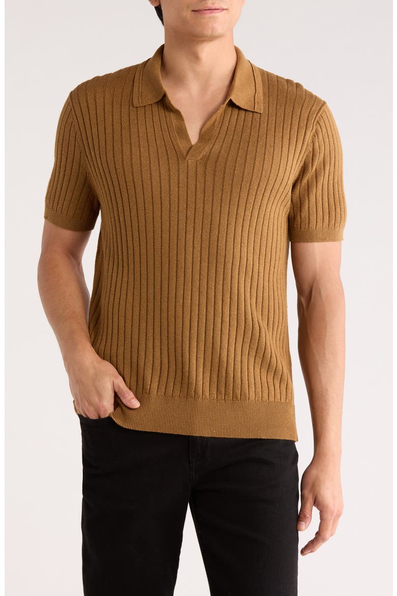 Rib Knit Polo, Main, color, MEDIUM BROWN LINEN