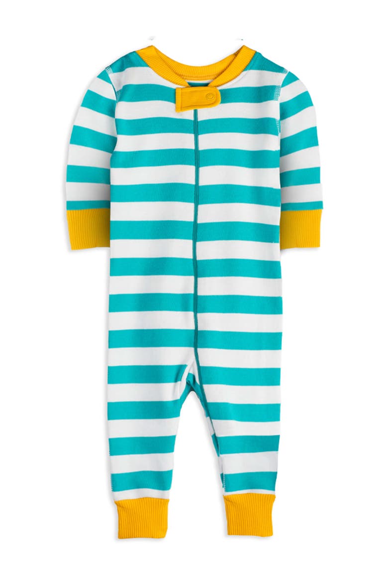 100% Organic Cotton Stripe Snug Fit Baby Pajamas, Main, color, Teal Stripe