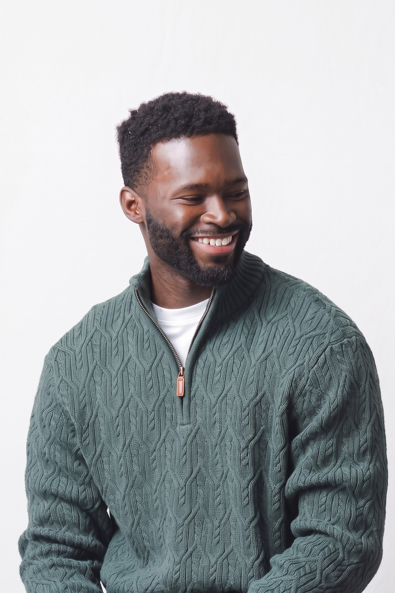 Men's Organic Cotton Cable Knit Half Zip Sweater, Alternate, color, Forest Green Heather