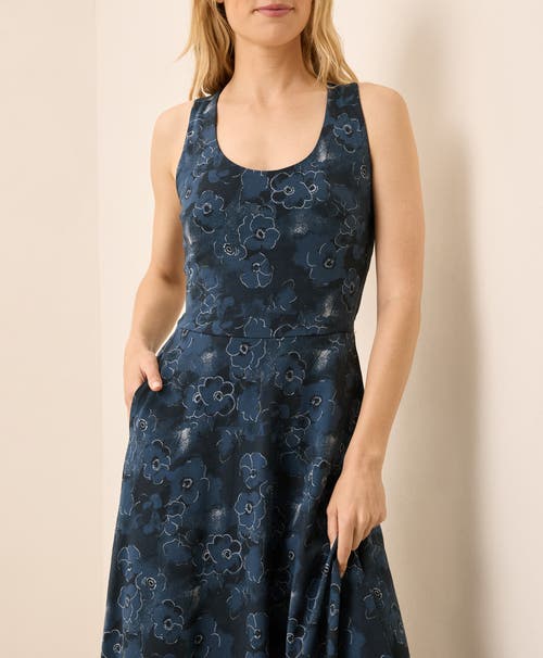 Pact Organic Cotton Fit & Flare Open Back Maxi Dress In Blue
