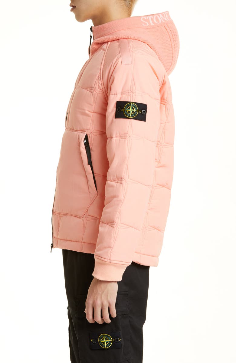 Stone Island Stella Quilted Cupro & Cotton Jacket with Wool Blend Knit Hood, Alternate, color,